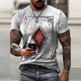 Men T-Shirts Short Sleeve Poker Card Print Streetwear Clothing Retro