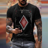 Men T-Shirts Short Sleeve Poker Card Print Streetwear Clothing Retro